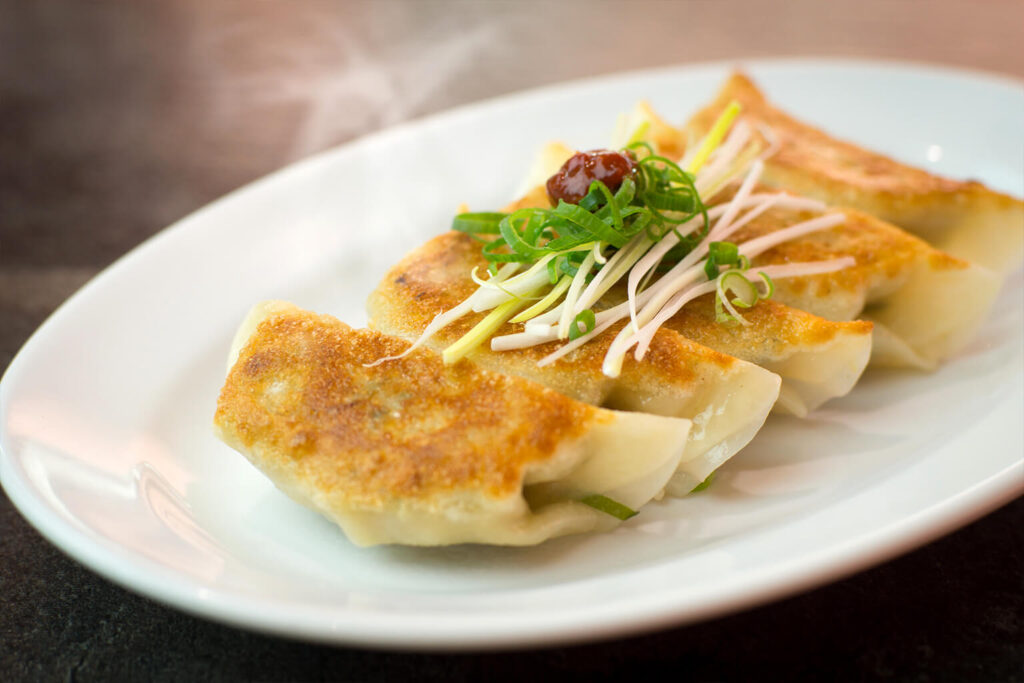 Plate of crispy gyoza served at Ichi-ban Boshi